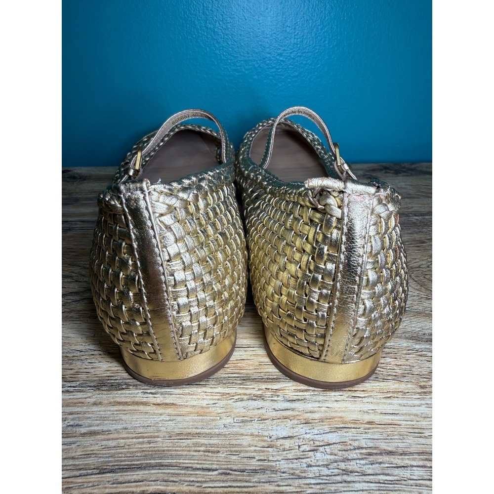 Boden Mary Jane Flats Womens 40 Gold Woven Metallic Leather Cap Toe 9-9.5 READ - Picture 7 of 8